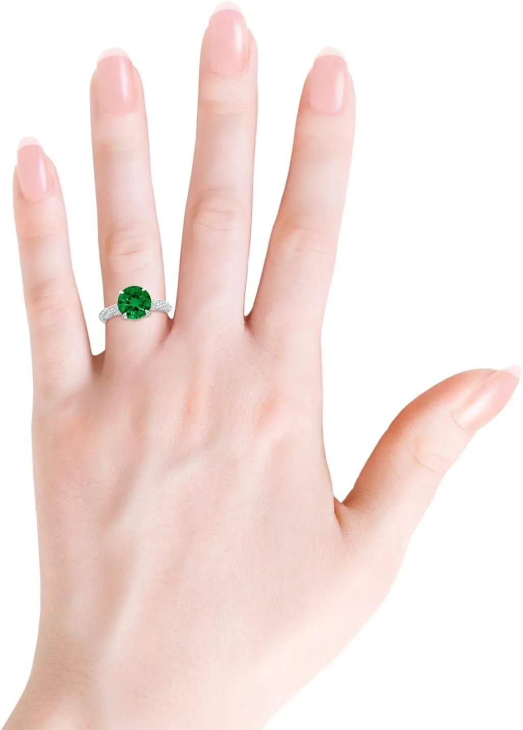 Angara Round Lab Grown Emerald Twisted Rope Shank Engagement Ring in 14K Solid Gold/Platinum | May Birthstone, Birthday, Anniversary, Wedding Jewelry Gift for Women