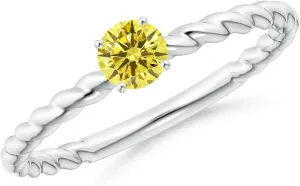 Angara Twisted Shank Round Lab Grown Fancy Intense Yellow Diamond Solitaire Engagement Ring in 14K Solid Gold/Platinum | Birthday, Anniversary, Wedding Jewelry Gift for Women