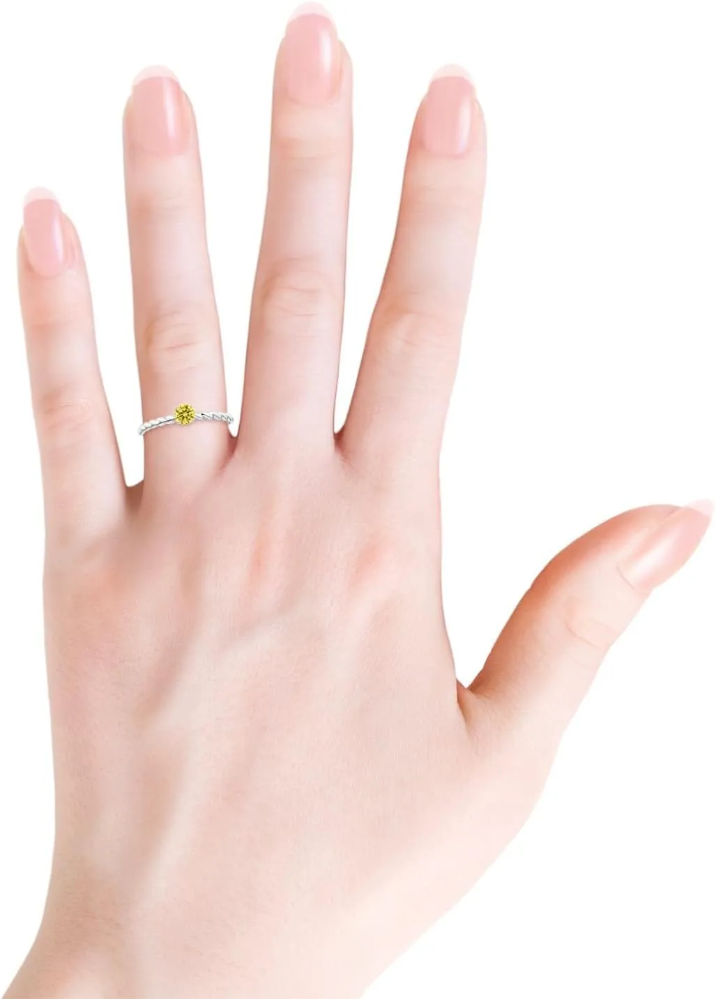 Angara Twisted Shank Round Lab Grown Fancy Intense Yellow Diamond Solitaire Engagement Ring in 14K Solid Gold/Platinum | Birthday, Anniversary, Wedding Jewelry Gift for Women