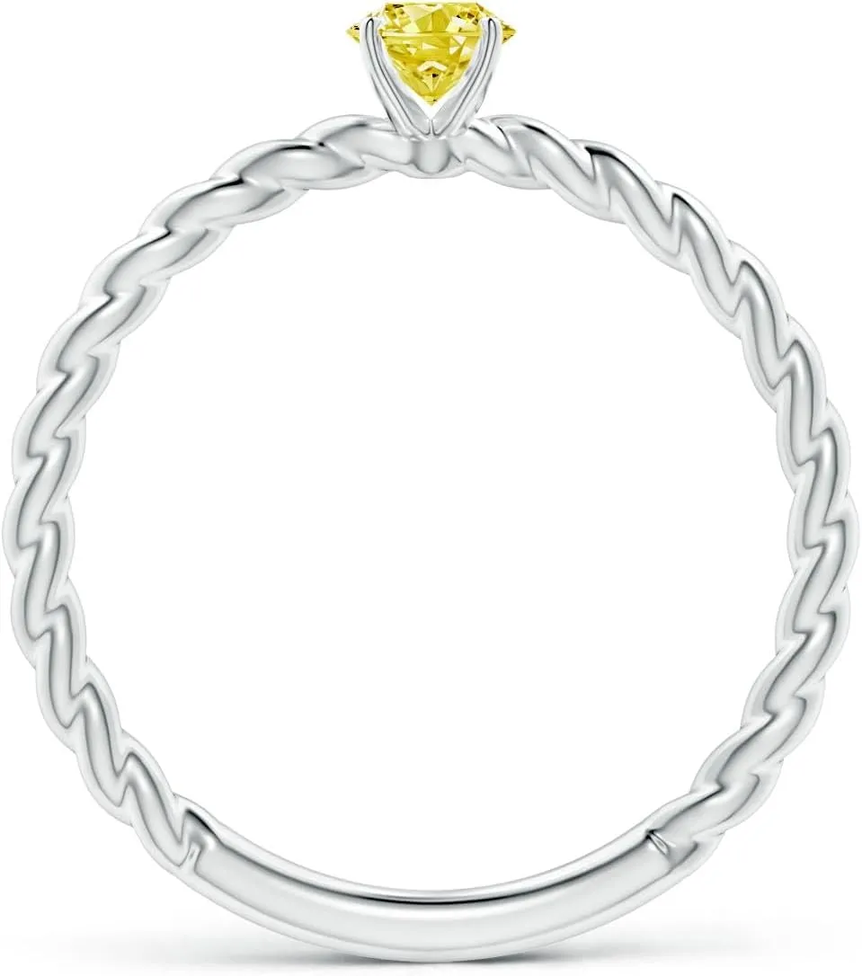 Angara Twisted Shank Round Lab Grown Fancy Intense Yellow Diamond Solitaire Engagement Ring in 14K Solid Gold/Platinum | Birthday, Anniversary, Wedding Jewelry Gift for Women