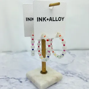 Angela Round Stones Hoop Earrings - White