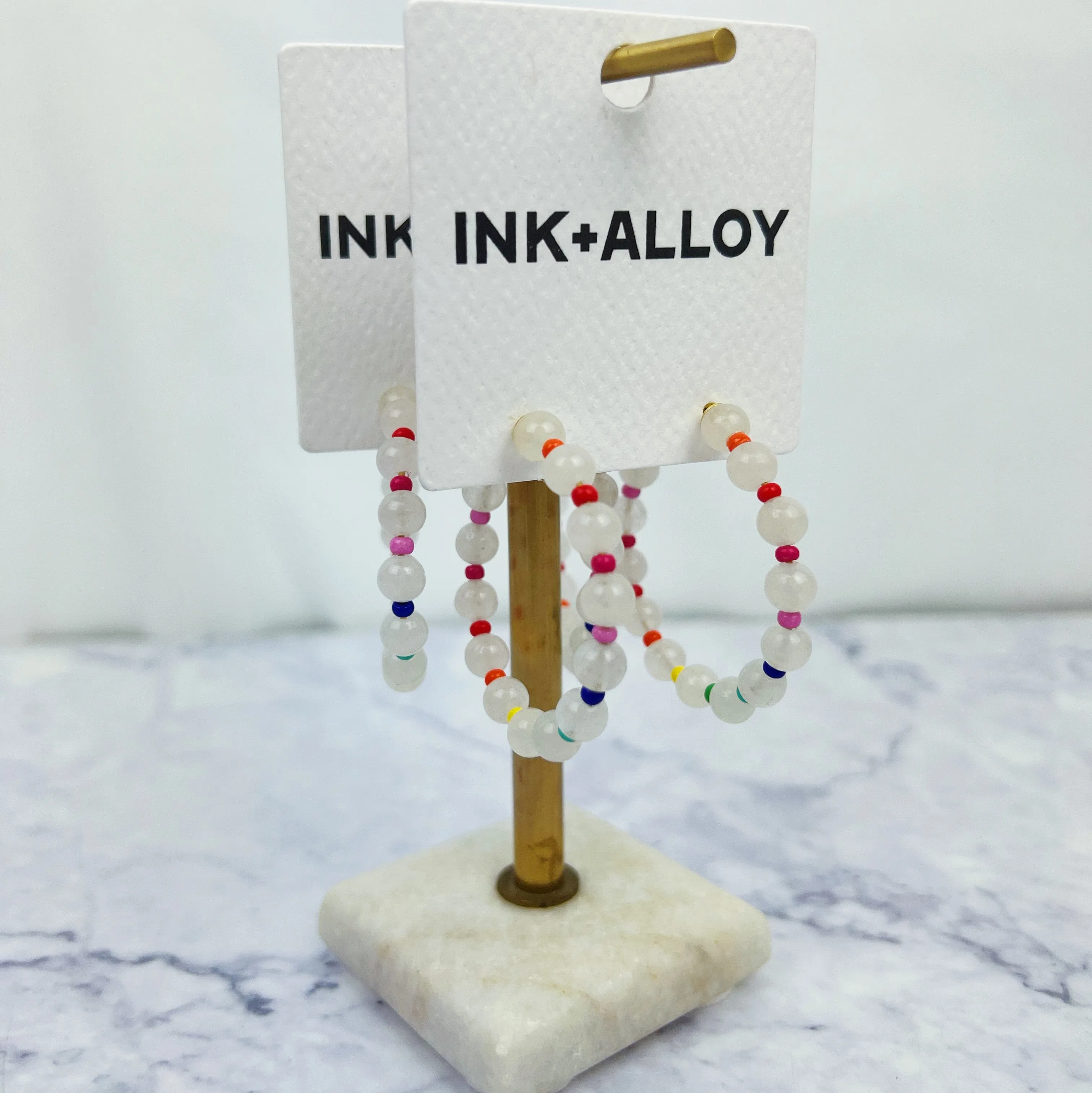 Angela Round Stones Hoop Earrings - White
