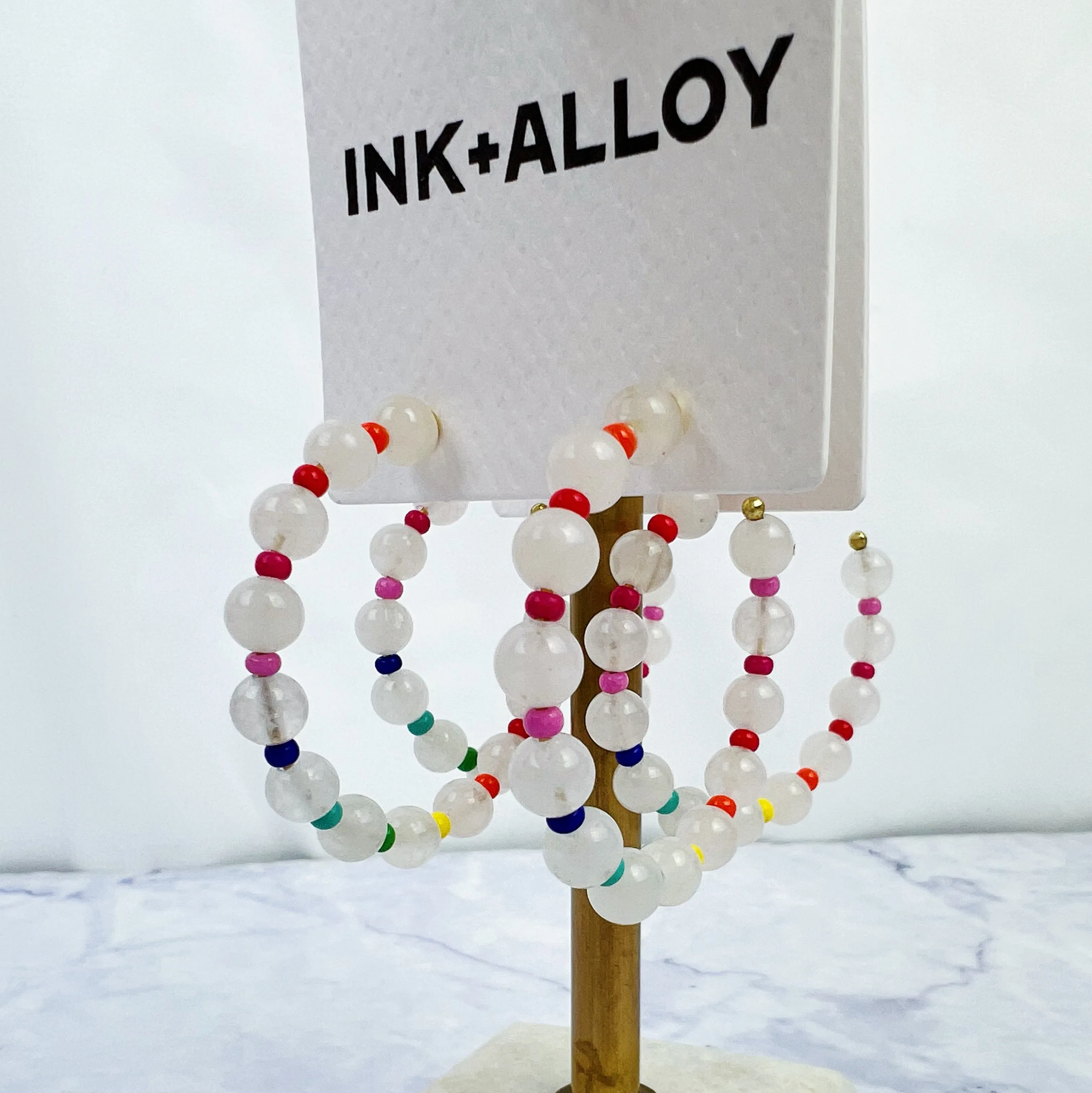 Angela Round Stones Hoop Earrings - White