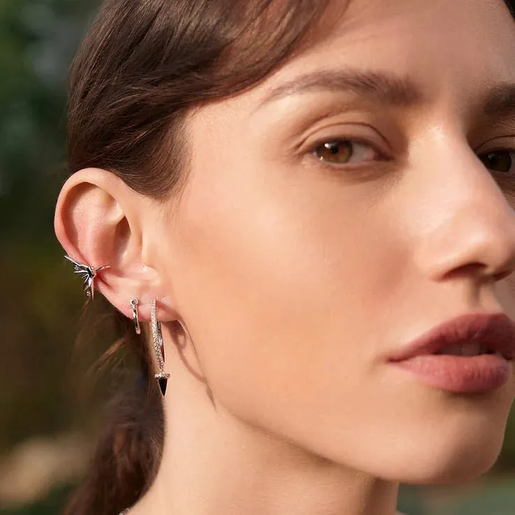 Ania Haie Silver Black Agate Drop Hoop Earrings E053-09H