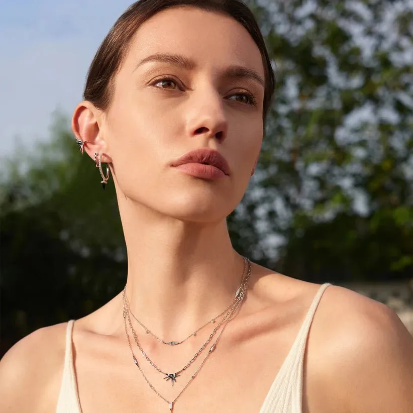 Ania Haie Silver Black Agate Drop Hoop Earrings E053-09H