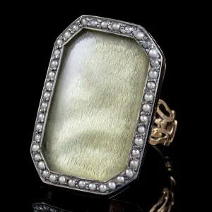 Antique Georgian Silk Pearl Mourning Ring 18Ct Gold Circa 1750