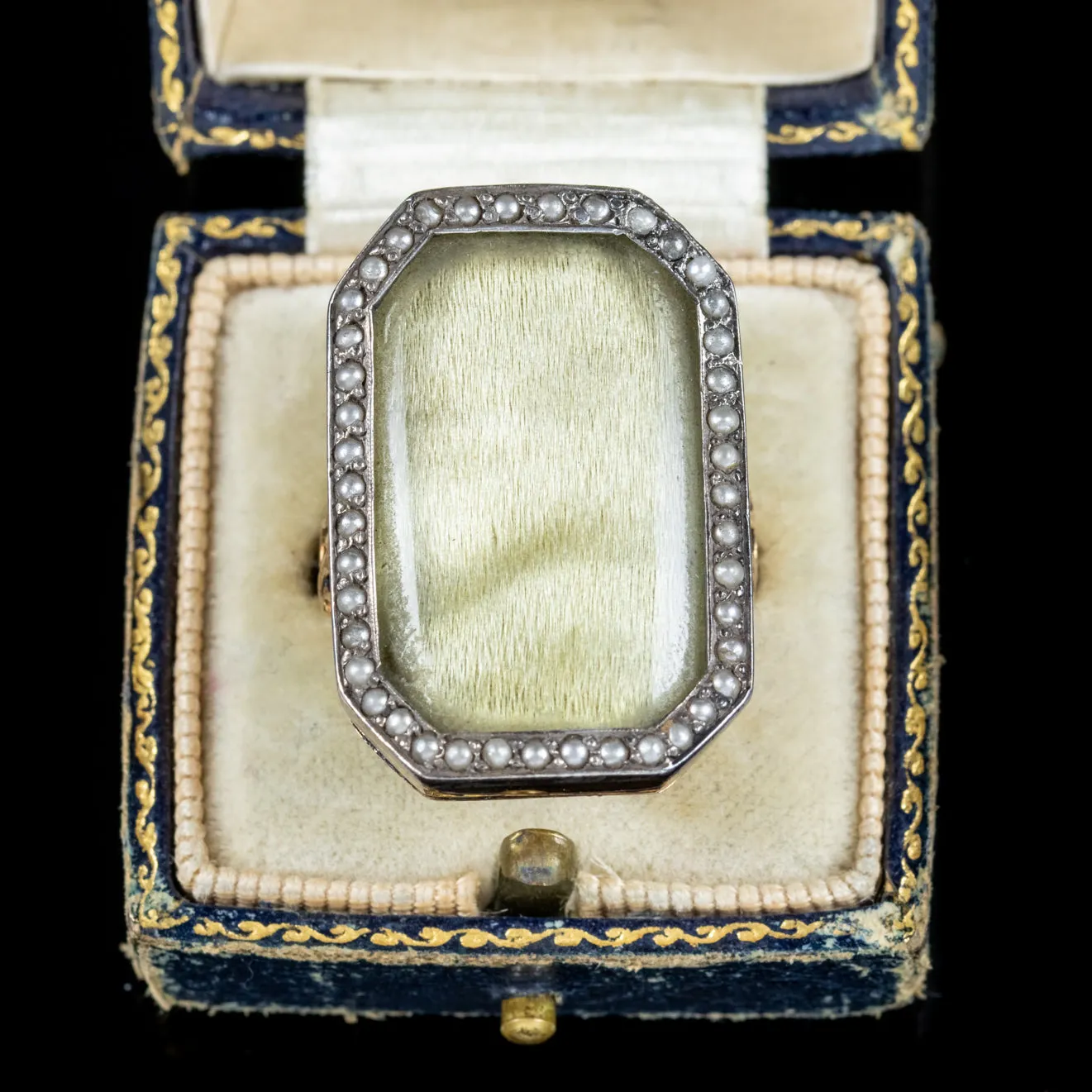 Antique Georgian Silk Pearl Mourning Ring 18Ct Gold Circa 1750