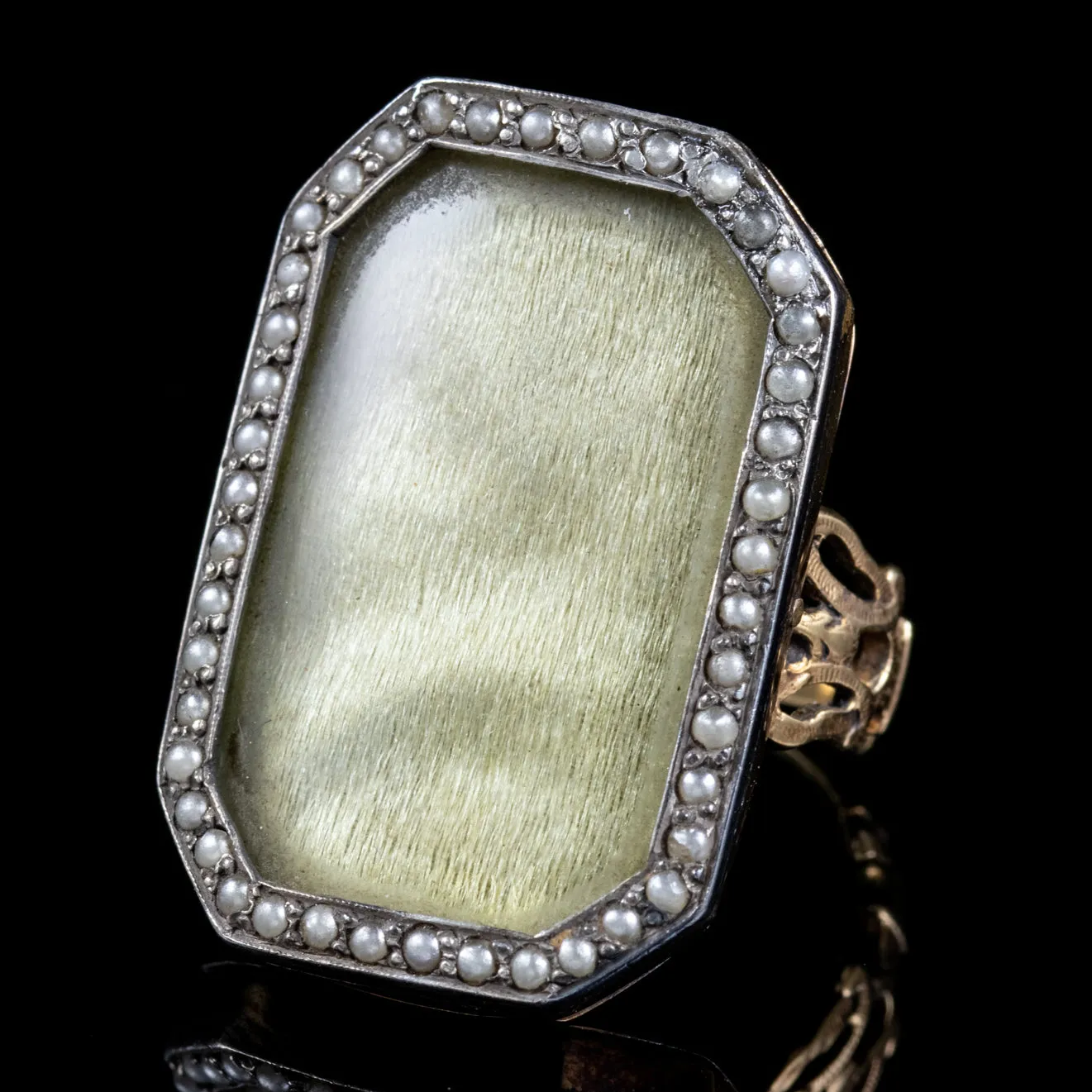 Antique Georgian Silk Pearl Mourning Ring 18Ct Gold Circa 1750