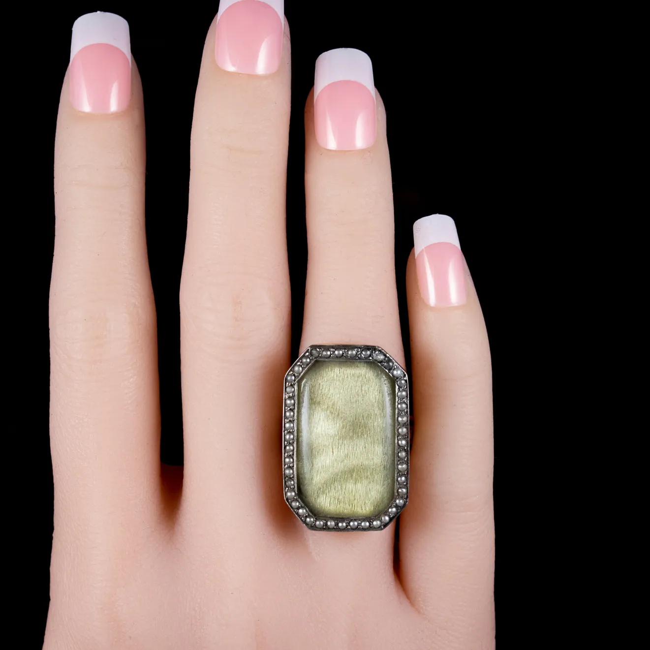 Antique Georgian Silk Pearl Mourning Ring 18Ct Gold Circa 1750