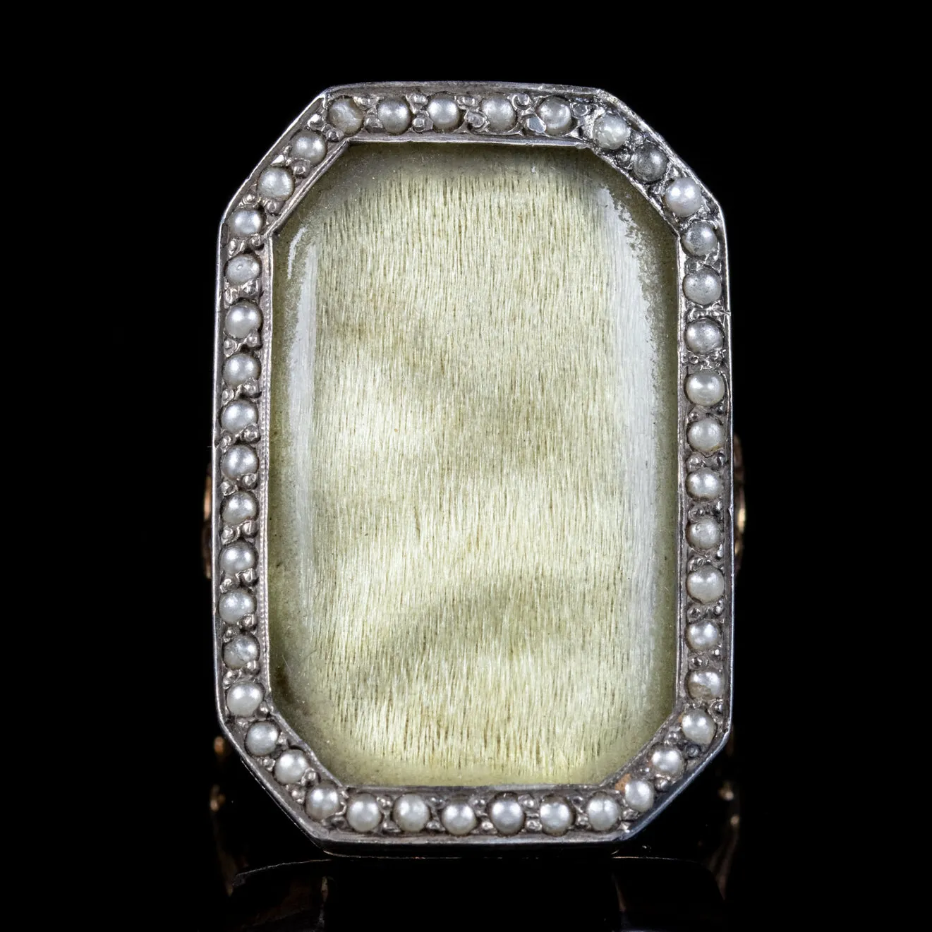 Antique Georgian Silk Pearl Mourning Ring 18Ct Gold Circa 1750