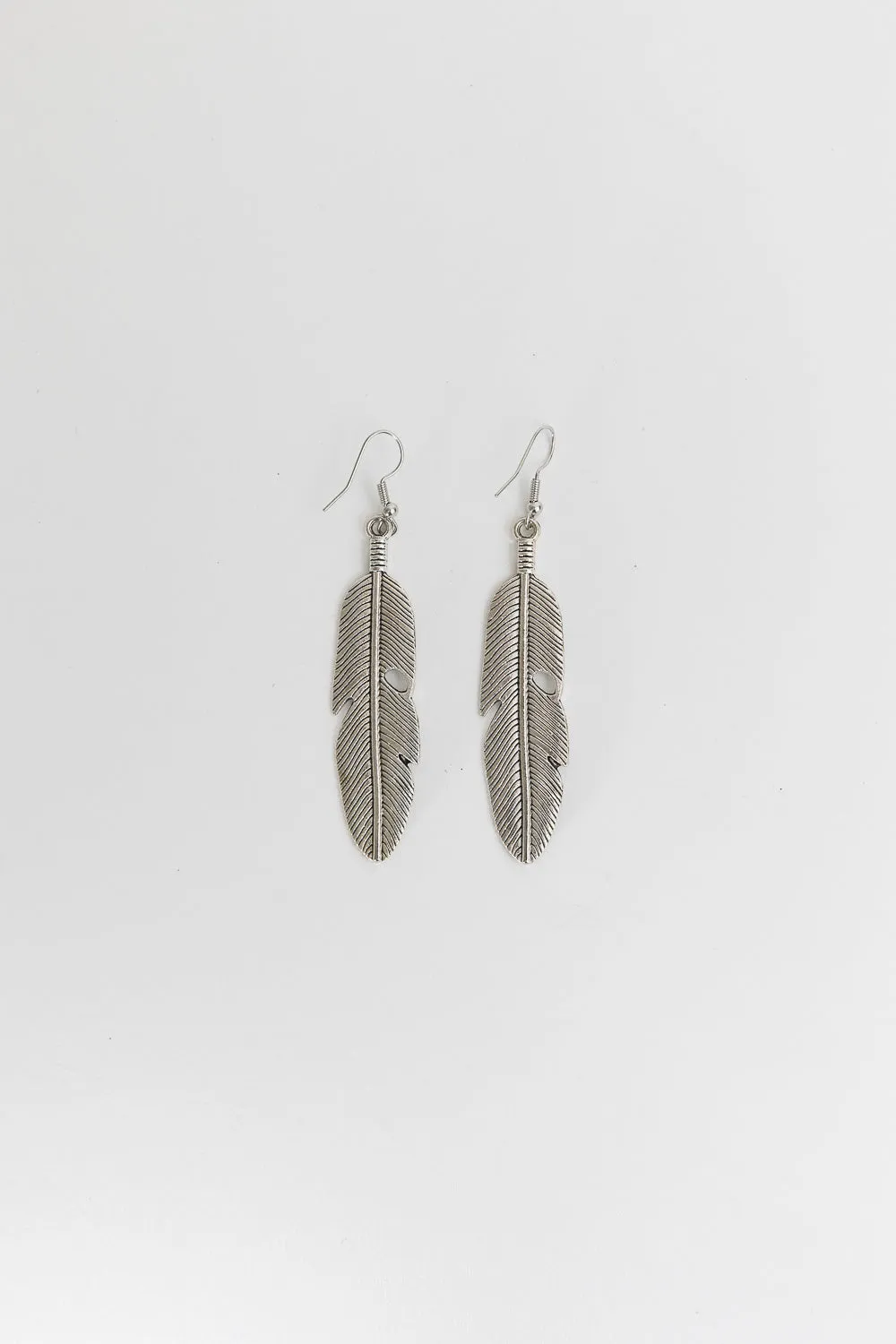Antique Silver Feather Dangle Earrings