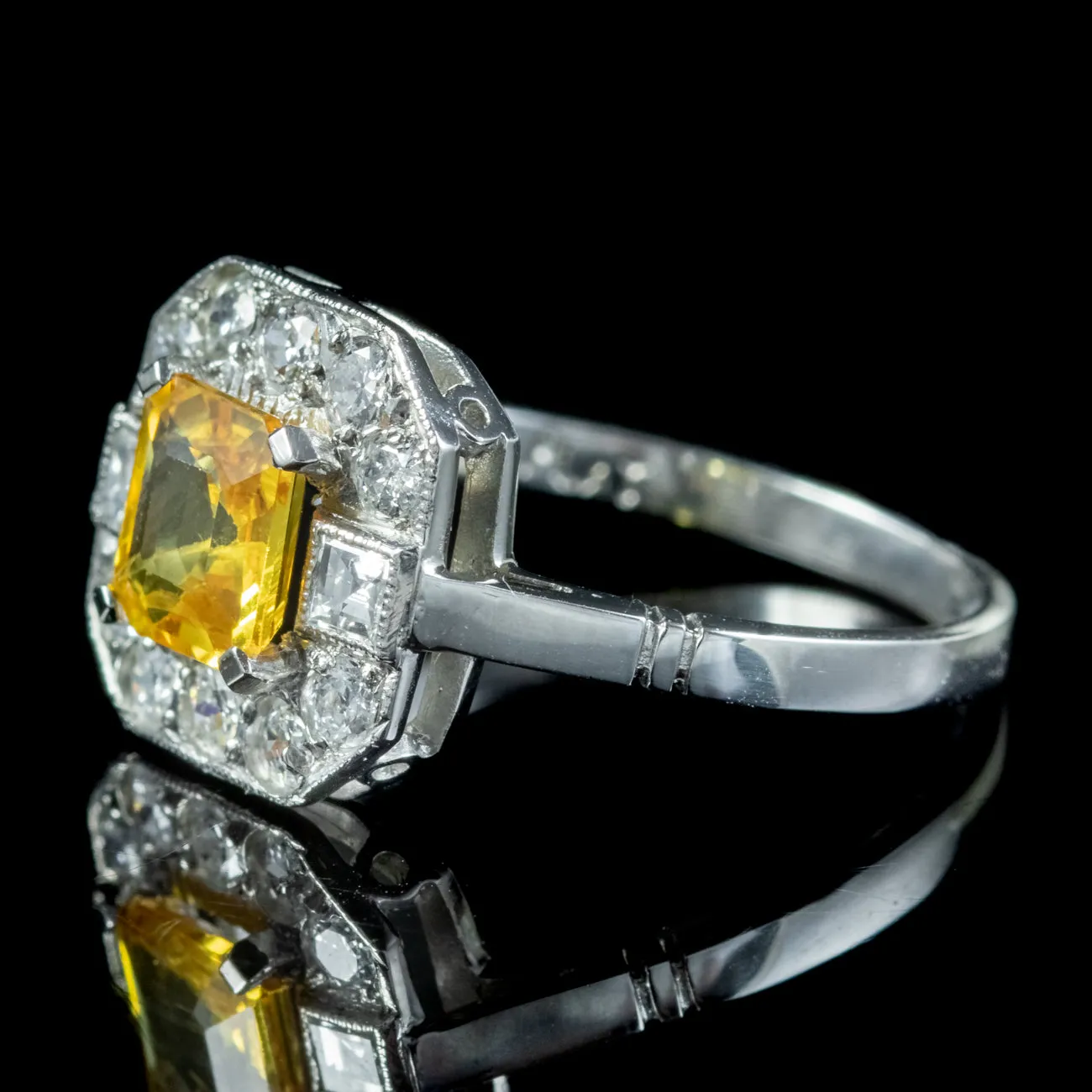 Art Deco Style Yellow Sapphire Diamond Ring 1ct Sapphire