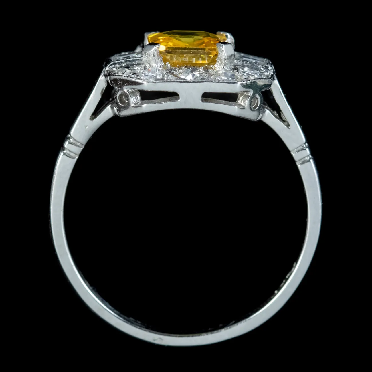 Art Deco Style Yellow Sapphire Diamond Ring 1ct Sapphire