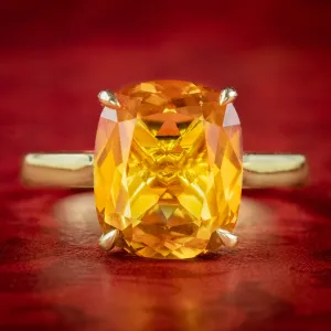 Art Deco Style Yellow Sapphire Solitaire Ring 6ct Sapphire With Cert