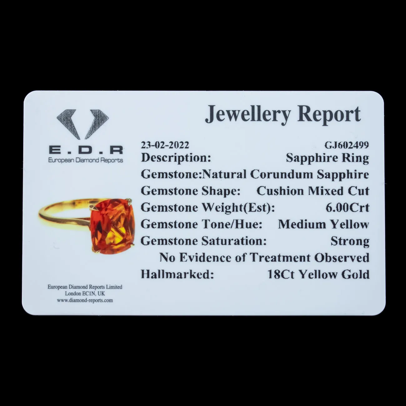 Art Deco Style Yellow Sapphire Solitaire Ring 6ct Sapphire With Cert