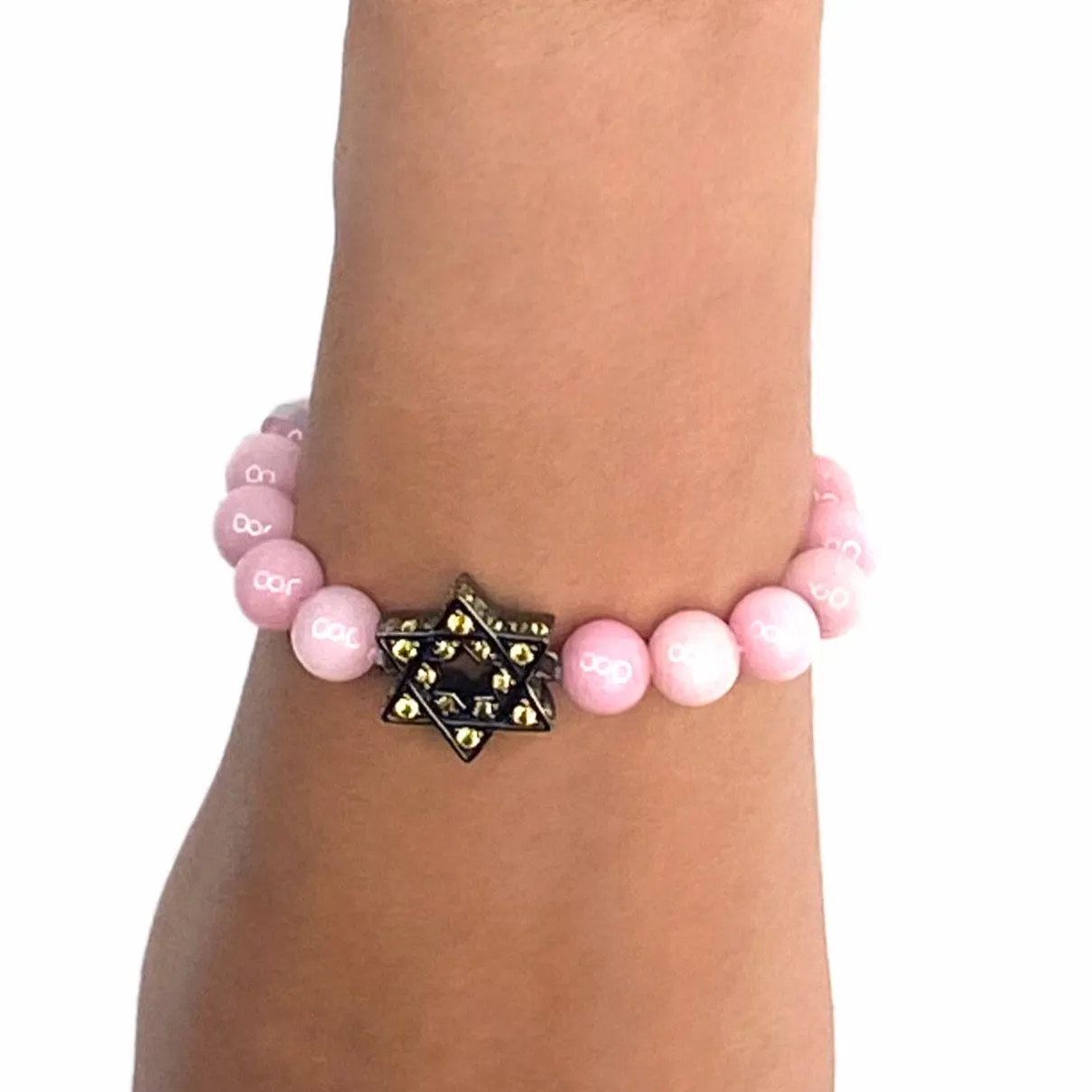 Beaded Star Bracelet with Silver Star, Light Peach Enamel, Yellow Sapphires & Rose Quartz