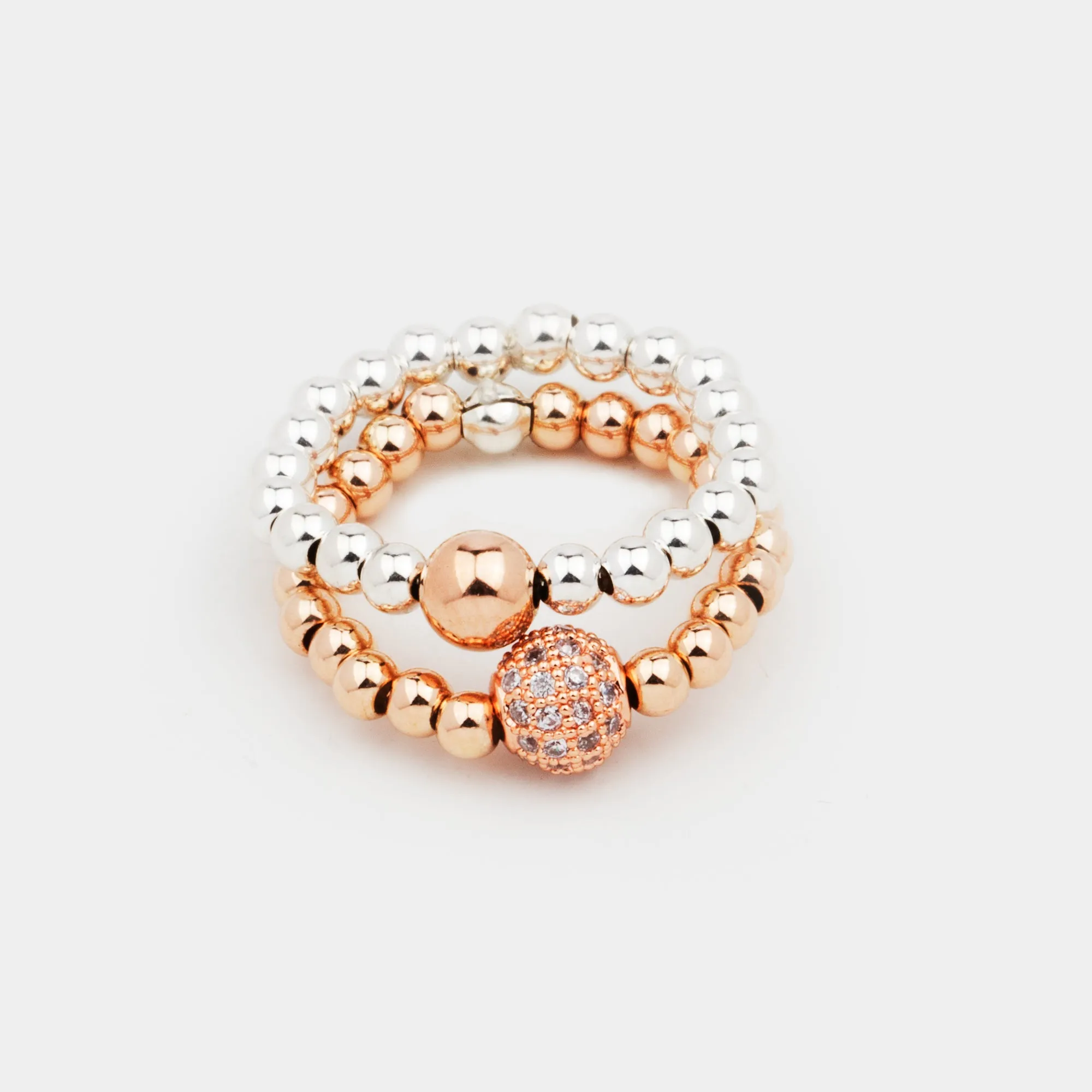 Bella Bead Stack | Ring | Sterling Silver, 14K Rose Gold