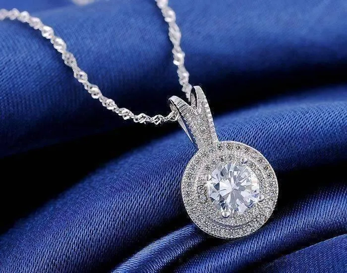 Belle Epoque Style Pendant Necklace with 1.25ct Swiss Cz in Platinum Plated Micro Pave' Setting For Woman