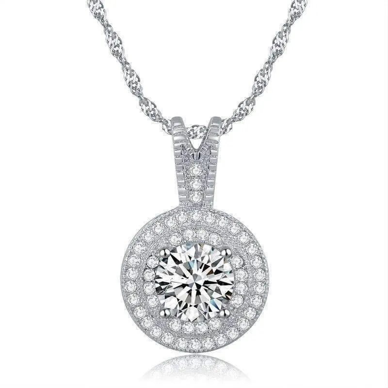 Belle Epoque Style Pendant Necklace with 1.25ct Swiss Cz in Platinum Plated Micro Pave' Setting For Woman