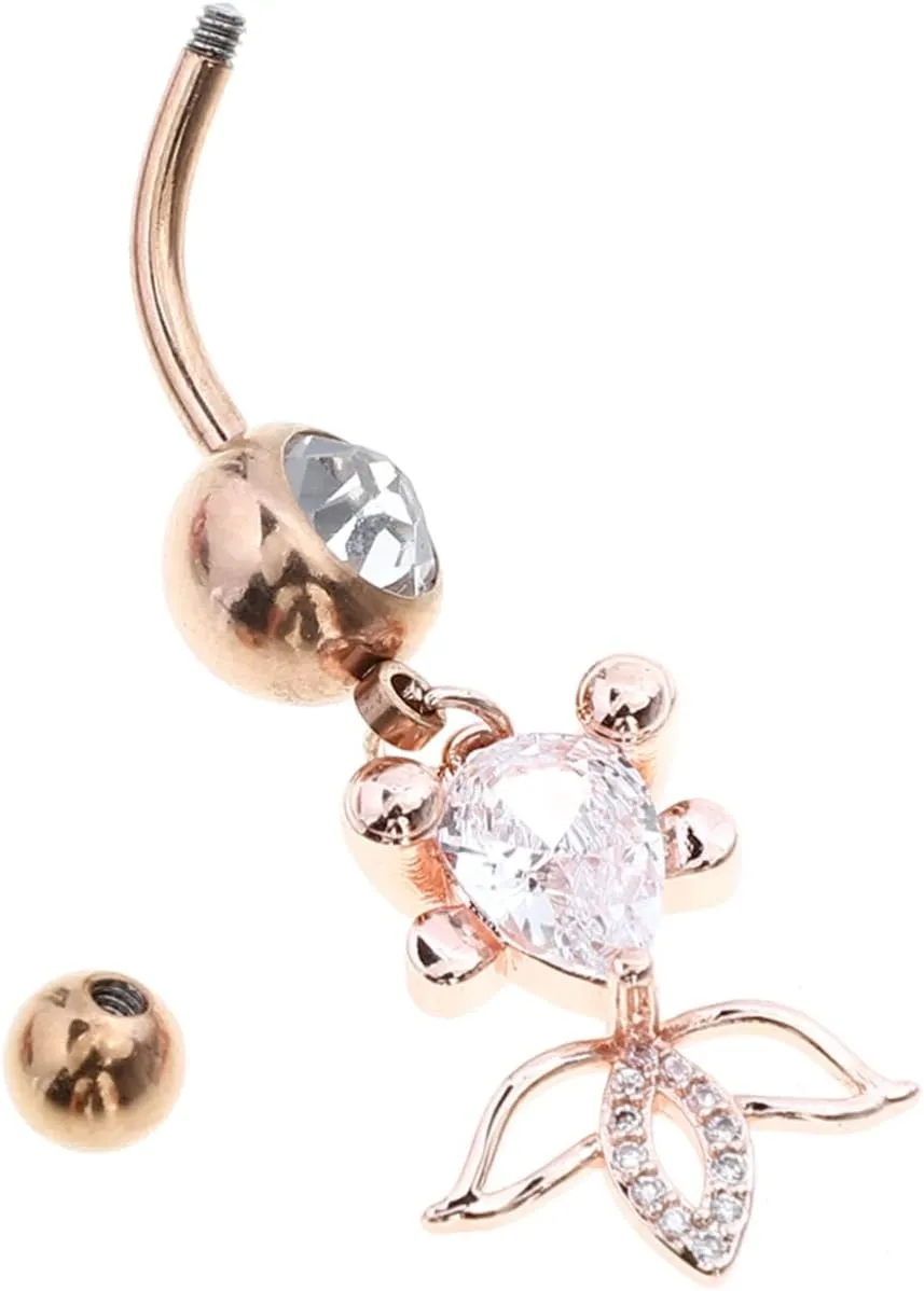 BESPORTBLE Goldfish Charm Navel Ring Rhinestone Embellished Belly Button Piercing Jewelry Durable Stainless Steel