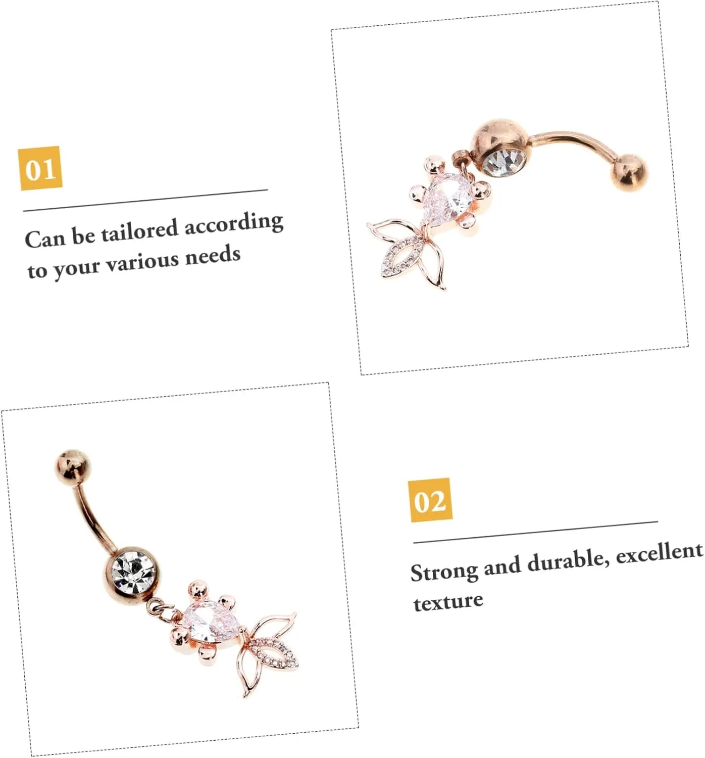 BESPORTBLE Goldfish Charm Navel Ring Rhinestone Embellished Belly Button Piercing Jewelry Durable Stainless Steel
