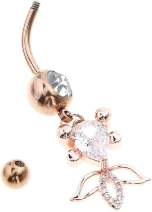 BESPORTBLE Goldfish Charm Navel Ring Rhinestone Embellished Belly Button Piercing Jewelry Durable Stainless Steel