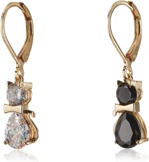 Betsey Johnson CZ Cat Mismatched Drop Earrings, CRYSTAL/BLACK