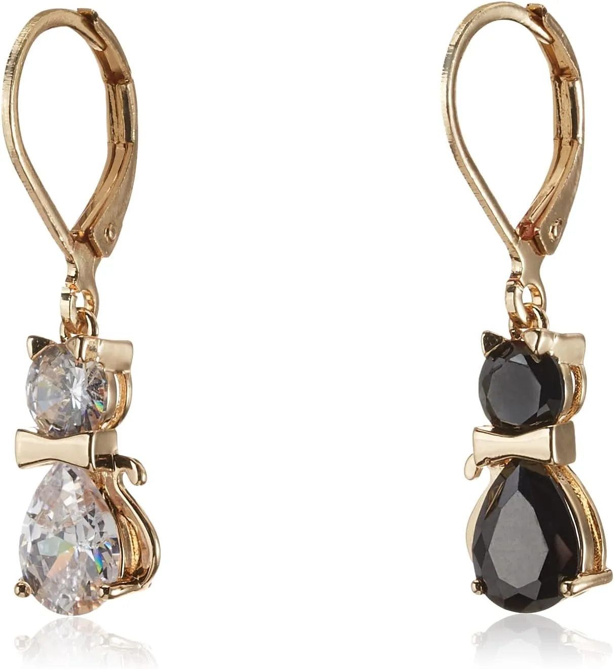 Betsey Johnson CZ Cat Mismatched Drop Earrings, CRYSTAL/BLACK