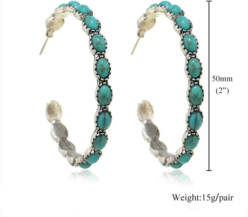 BG&WLing Turquoise Earrings 925 Sterling Silver Teardrop Dangle Drop Earring Western Bohemia Vintage Jewelry for Women