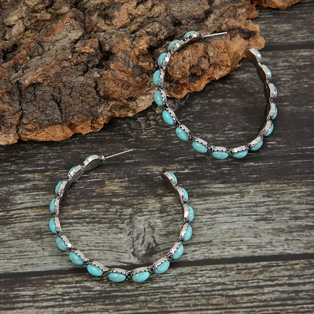 BG&WLing Turquoise Earrings 925 Sterling Silver Teardrop Dangle Drop Earring Western Bohemia Vintage Jewelry for Women