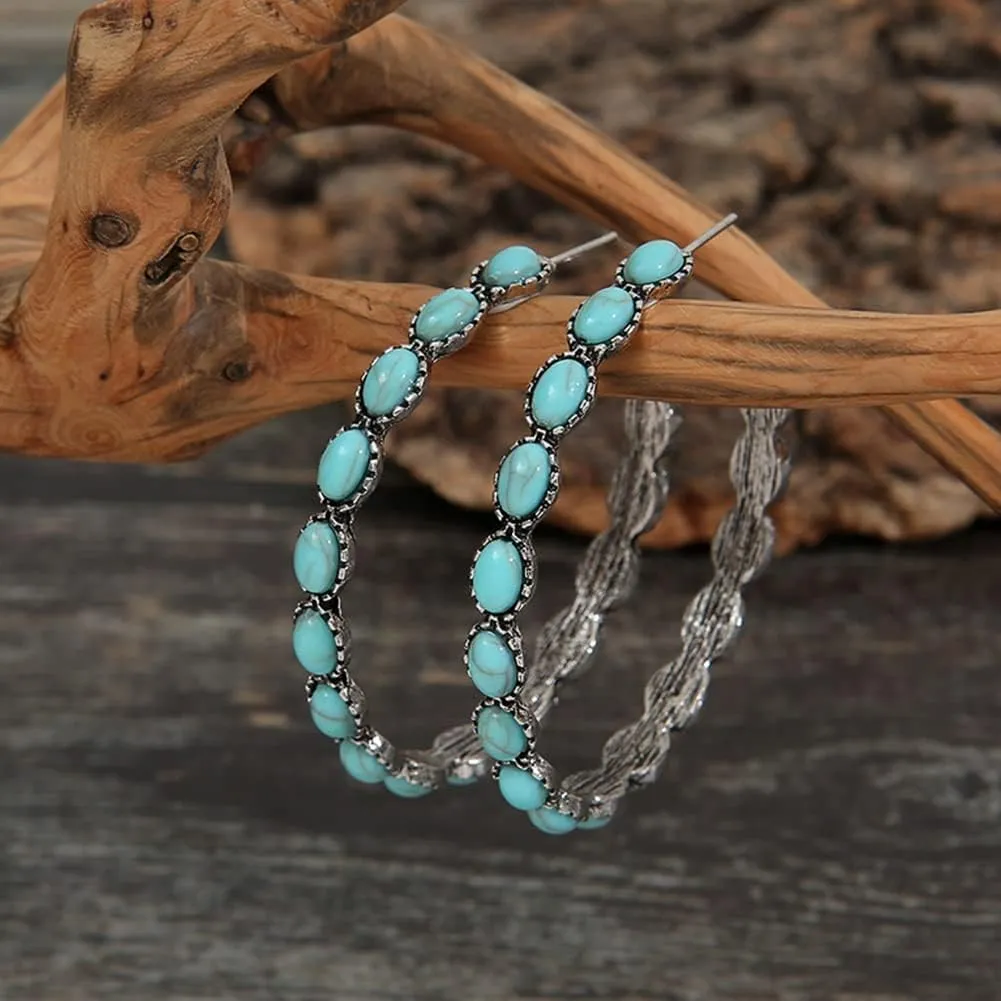 BG&WLing Turquoise Earrings 925 Sterling Silver Teardrop Dangle Drop Earring Western Bohemia Vintage Jewelry for Women