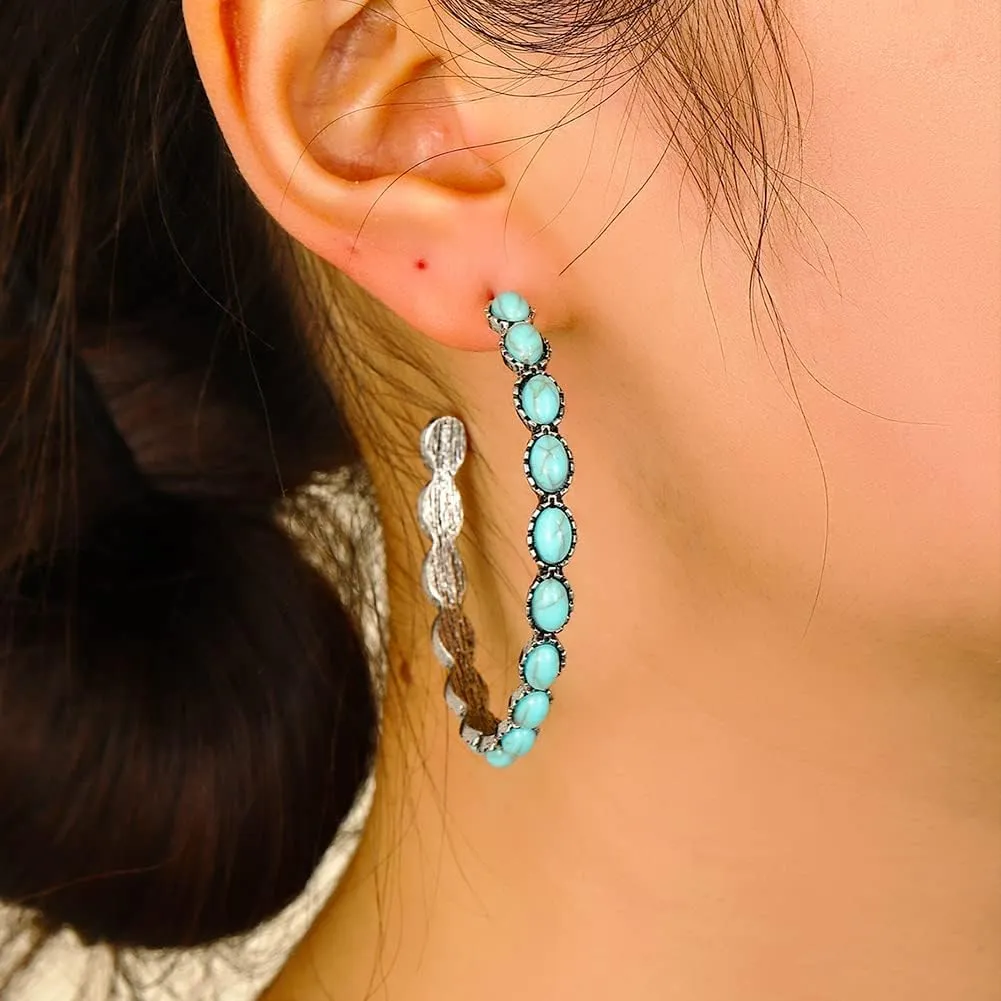 BG&WLing Turquoise Earrings 925 Sterling Silver Teardrop Dangle Drop Earring Western Bohemia Vintage Jewelry for Women