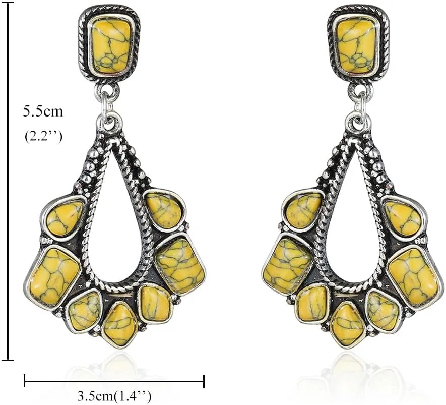 BG&WLing Turquoise Earrings for Women 925 Sterling Silver Large Teardrop Dangle Statement Earring Western Bohemia Vintage Jewelry