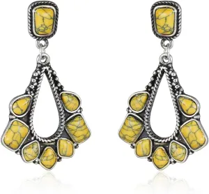 BG&WLing Turquoise Earrings for Women 925 Sterling Silver Large Teardrop Dangle Statement Earring Western Bohemia Vintage Jewelry