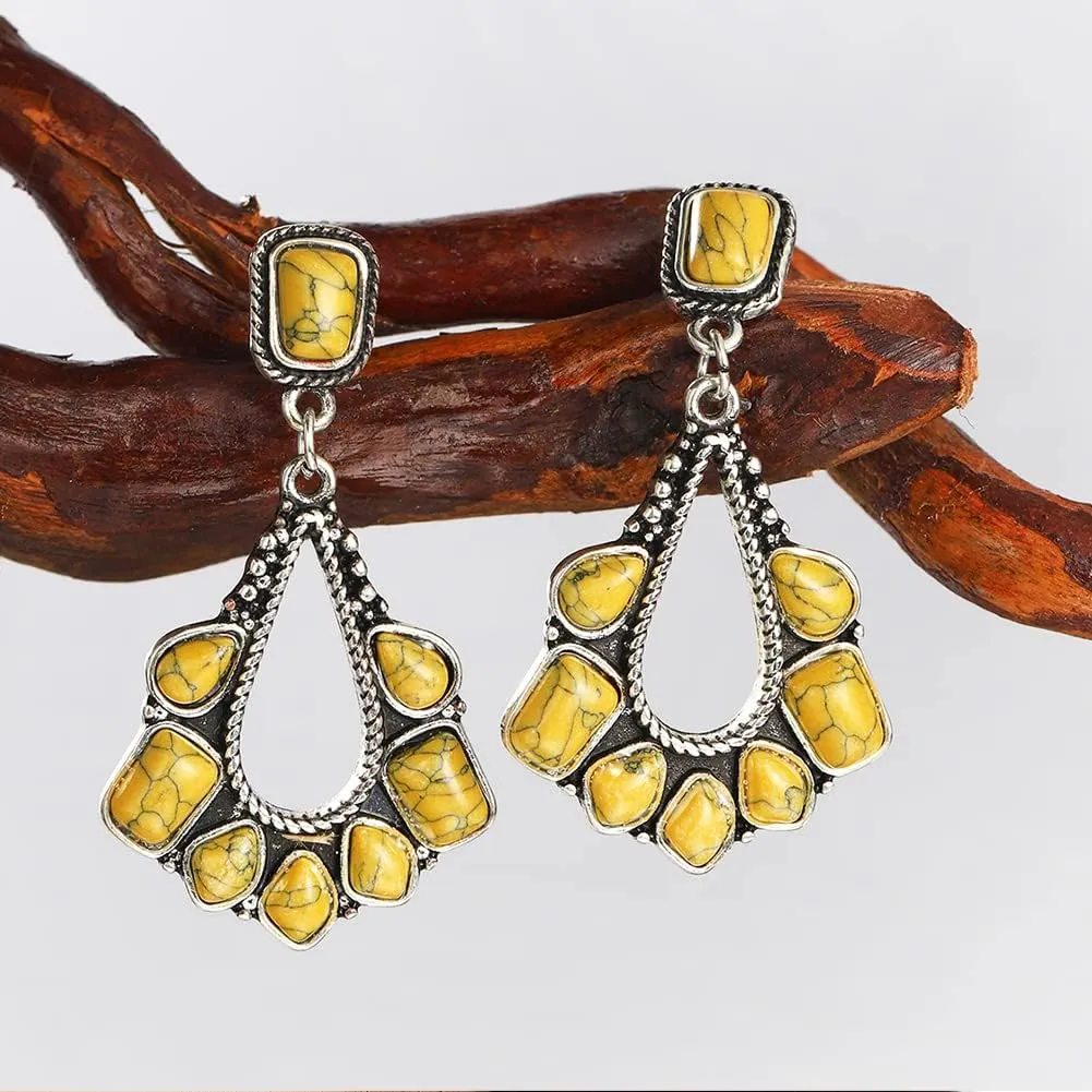 BG&WLing Turquoise Earrings for Women 925 Sterling Silver Large Teardrop Dangle Statement Earring Western Bohemia Vintage Jewelry