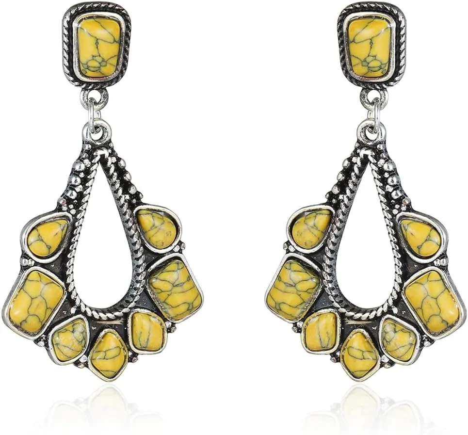 BG&WLing Turquoise Earrings for Women 925 Sterling Silver Large Teardrop Dangle Statement Earring Western Bohemia Vintage Jewelry