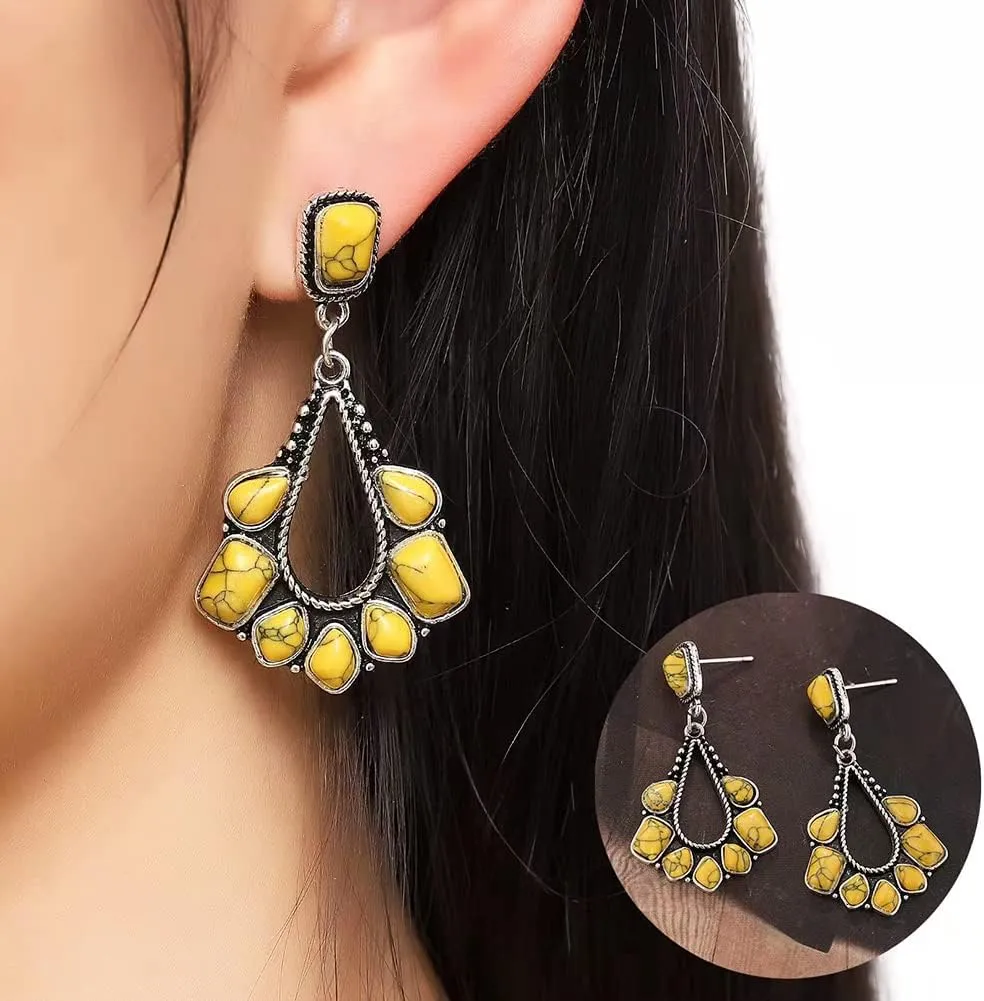 BG&WLing Turquoise Earrings for Women 925 Sterling Silver Large Teardrop Dangle Statement Earring Western Bohemia Vintage Jewelry
