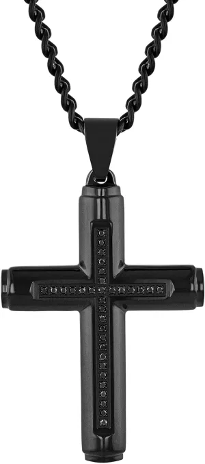 Black cross necklace for men Stainless Steel Cross Pendant on 24" Twisted Curb Chain Necklace mens diamond necklace