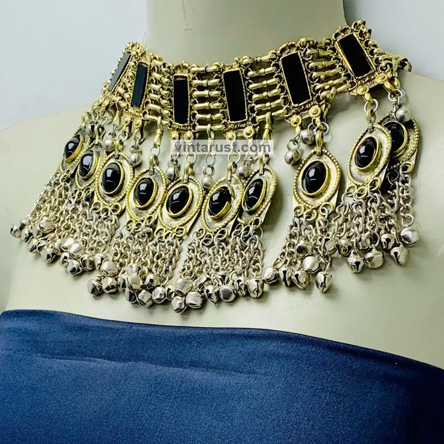 Black Glass Stones Gypsy Choker Necklace