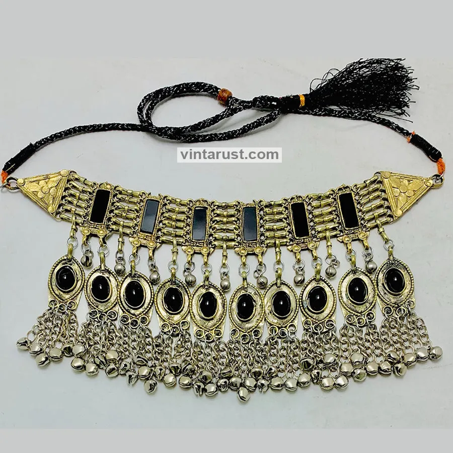 Black Glass Stones Gypsy Choker Necklace