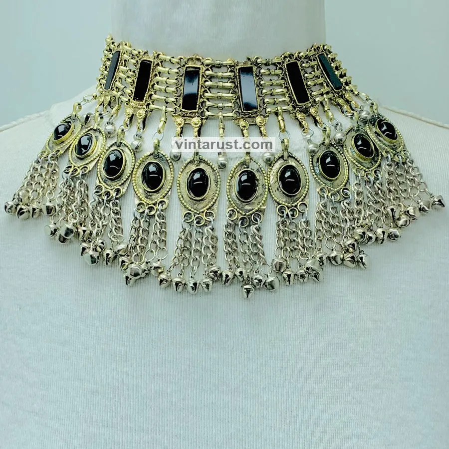 Black Glass Stones Gypsy Choker Necklace
