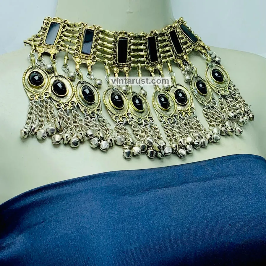 Black Glass Stones Gypsy Choker Necklace