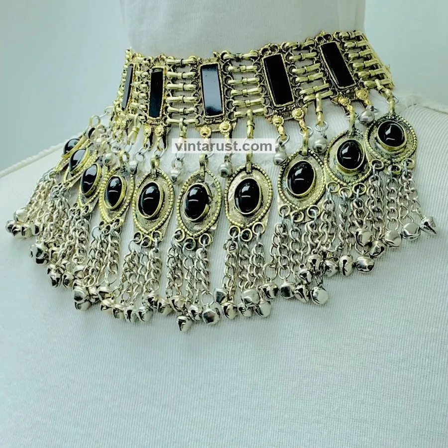 Black Glass Stones Gypsy Choker Necklace