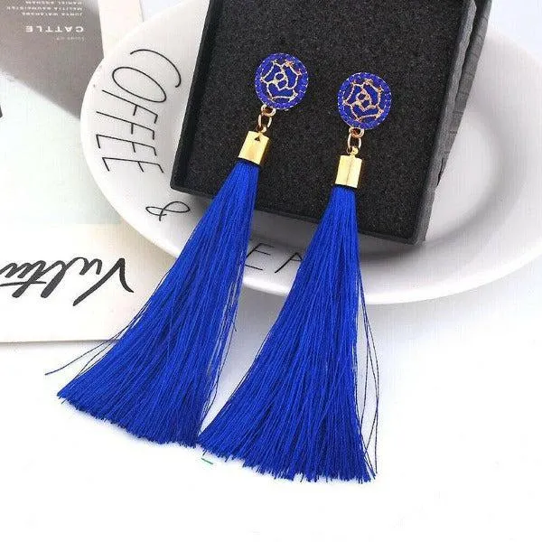 Blue Tassel Fringe Earring