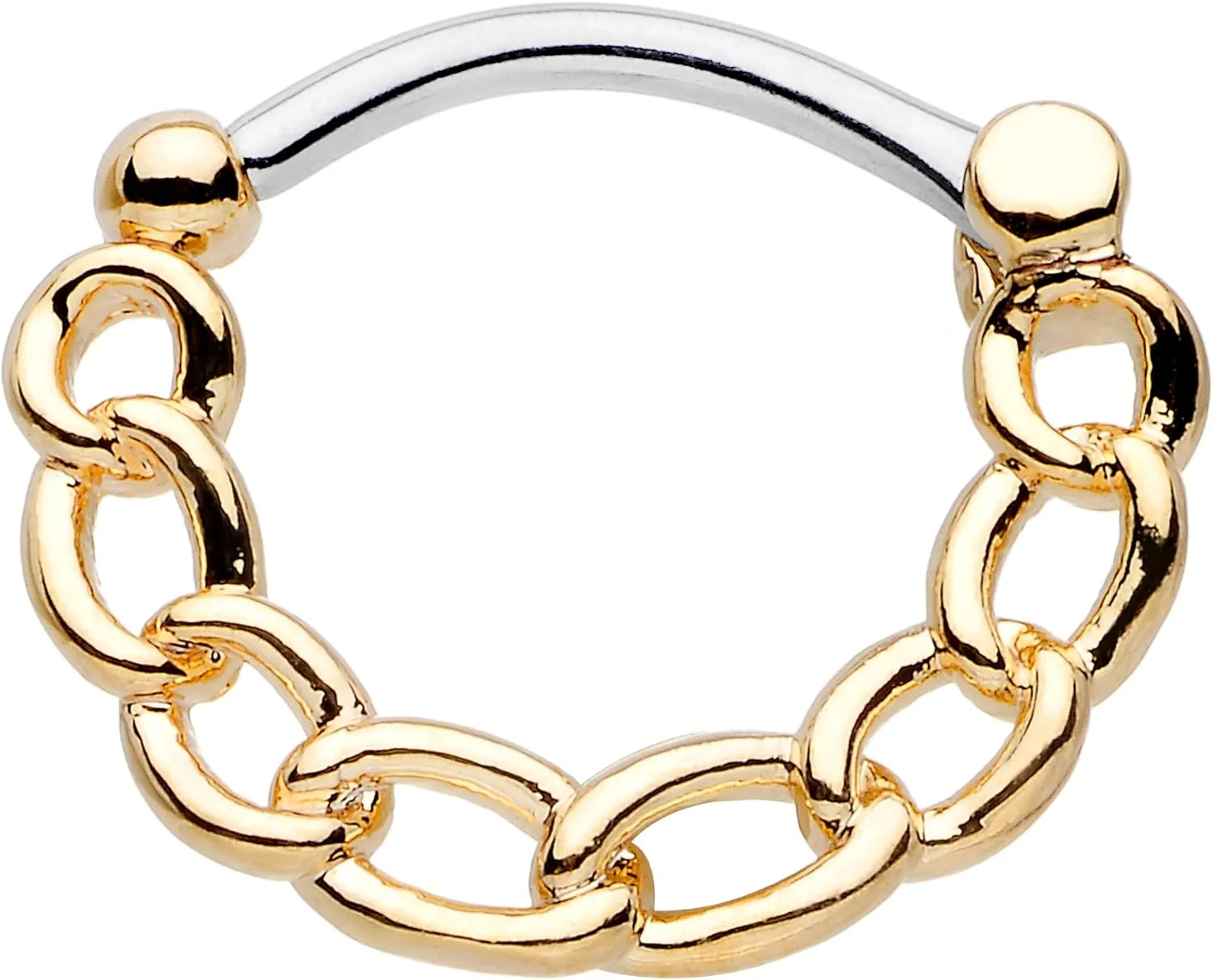 Body Candy Gold IP Chained to Fashion Steel Barbell Septum Clicker 16 Gauge