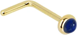 Body Candy Solid 14k Yellow Gold 2mm Lapis Lazuli L Shaped Nose Stud Ring 20 Gauge 1/4