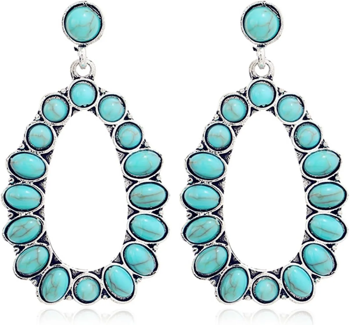 Bohemian Turquoise Earrings Western Style Vintage Statement Teardrop Cross Oval Round Beaded Geometric Metal Dangle Drop Earrings for Women Cowboy Cowgirl Ethnic Hippie Jewelry Gifts