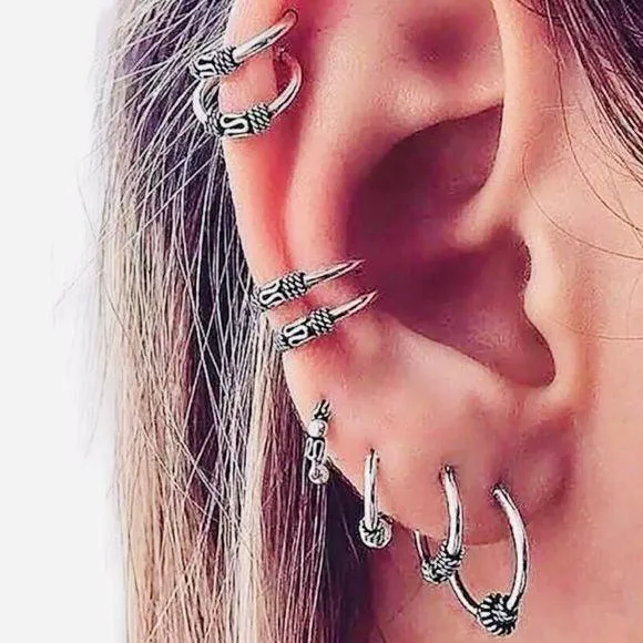 Boho Chic Stackable Hoops & Ear Cuffs Set