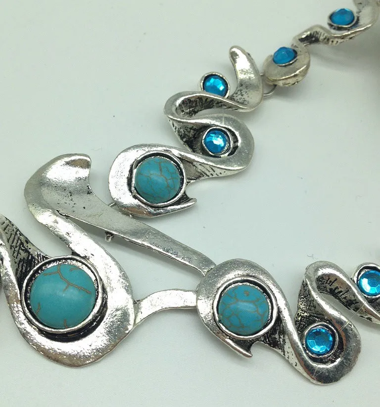 Boho Chic Turquoise Necklace Earrings Set - Planderful Savanna Rhythms