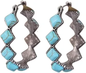 Boho Turquoise Oval Drop Dangle Earrings for Women Beaded Western Large Oval C Shape Hoop Earrings Vintage Statement Ethnic Alloy Pendant Jewelry Gift -Style 7